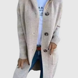 Gizel | Hosszú kötött kabát kapucnival