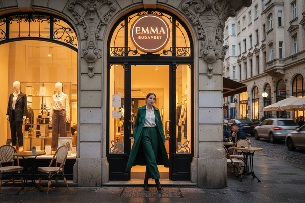Uma mulher a porta da Emma Budapest 